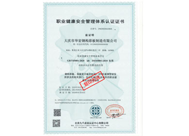 职业康健清静管理系统认证证书